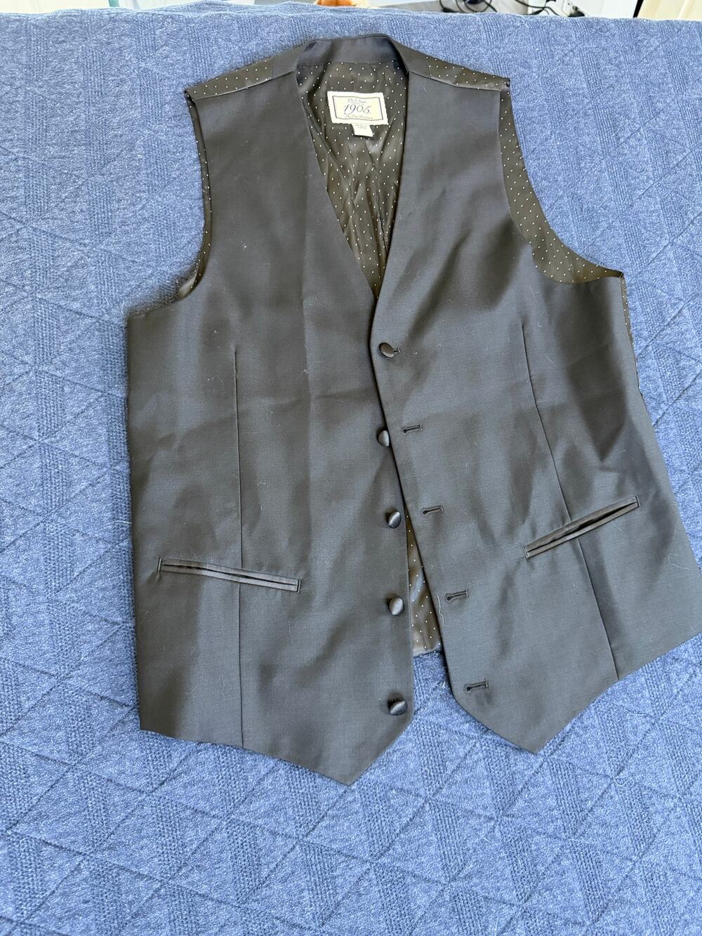Jos A Bank 1905 Custom Made Black Formal Vest Waistcoat Polka Dot Back